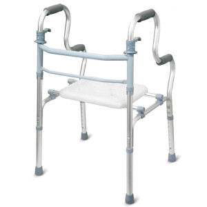 VC2327 วอล์คเกอร์พยุงเดิน 4 ขา 2 in 1 พับได้ ปรับระดับได้ พร้อมที่นั่งอาบน้ำ